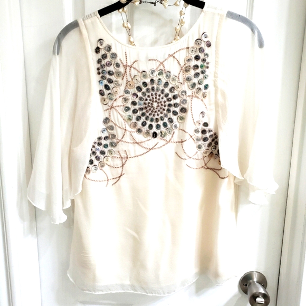 Alice + Olivia Mother of Pearl Silk Blouse - Picture 2 of 7